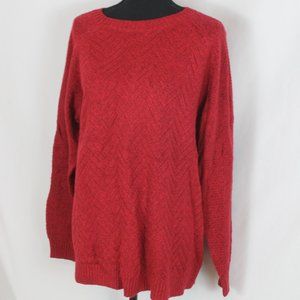 NWT SONOMA SWEATER WOMAN SIZE XXL RED CABLE KNIT CREW NECK L/S RELAX FIT CHEVRON